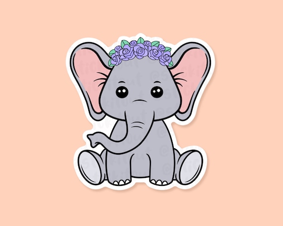 Elephant Flower Crown Vinyl Sticker Elephant Stickers Zoo Animals Safari Animals Animal Stickers Cute Stickers Water Bottle Stickers Etsy