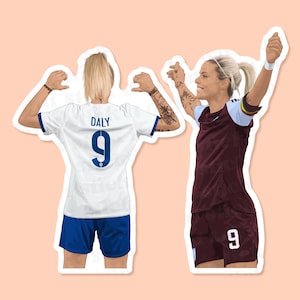Naklejka winylowa Rachel Daly, naklejka piłkarska dla kobiet, naklejki Aston Villa dla kobiet, naklejki WSL, naklejki Lionesses, prezenty piłkarskie dla kobiet