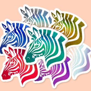 Pegatina holográfica de cebra, animales de safari, pegatinas estéticas, animales salvajes, enfermedades raras, pegatina para botella de agua