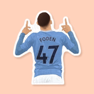 Pegatina de vinilo de Phil Foden, pegatinas del Manchester City, fútbol de Inglaterra, regalos del Manchester City, pegatinas de la Copa del Mundo, pegatinas del Manchester City, calcomanías para teléfono