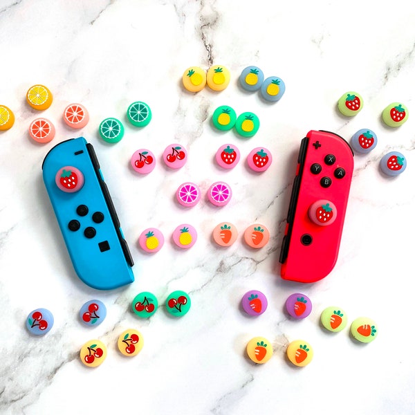 2 PIECES Strawberry Daisy Flower Animal Crossing Paw Prints Cherry Leaves Nintendo Switch / Lite Joycon Joy Con Grips Thumb Grips Cover Cap