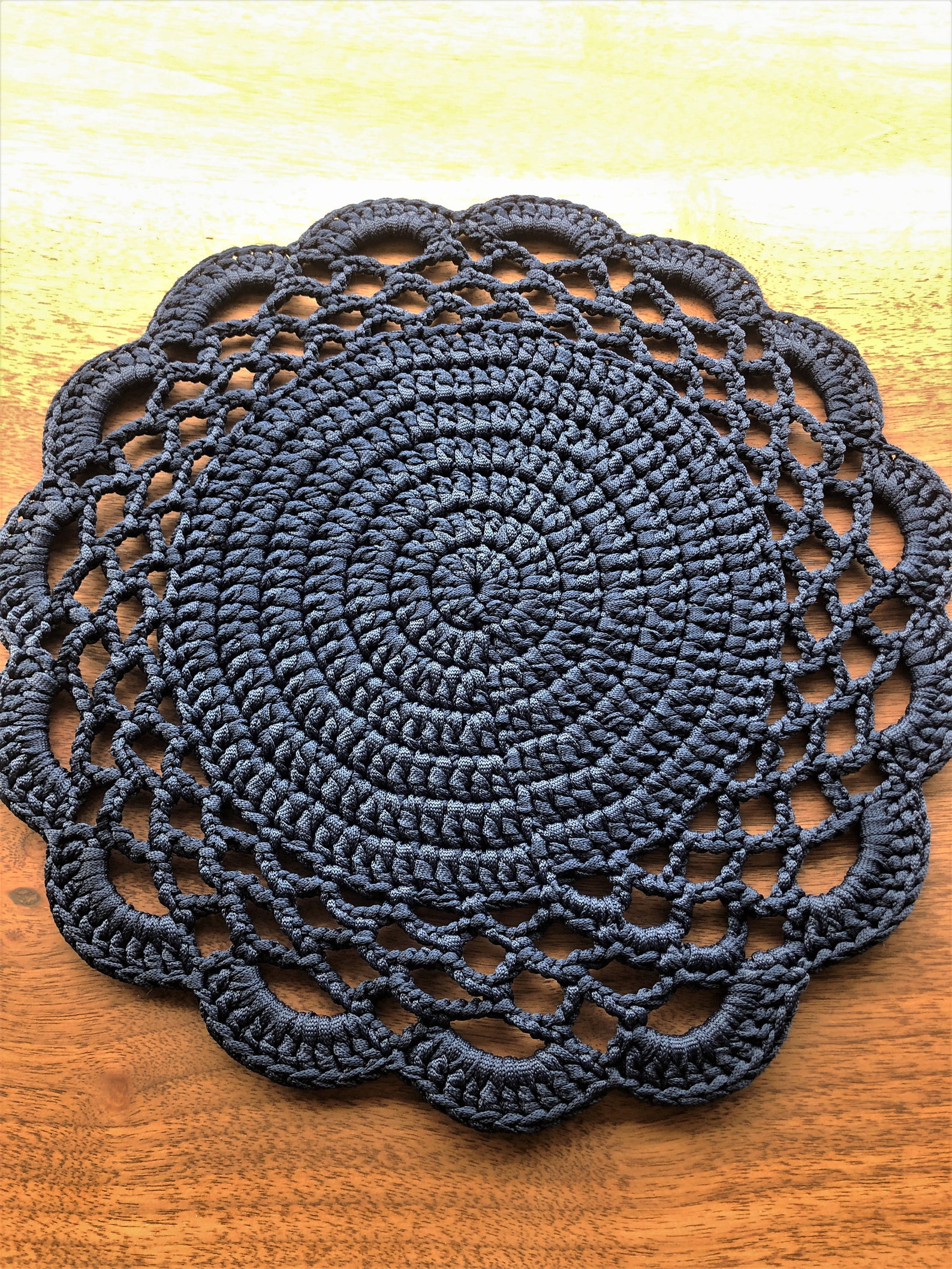 Blue Vintage Handmade Macrame Placemat Large Macrame Table Etsy