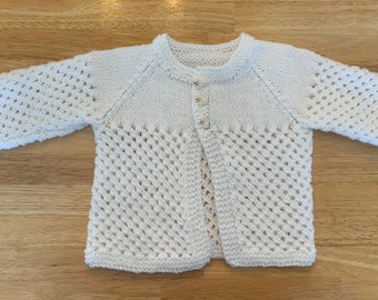 Hand Knit Baby Sweater with Lamb Buttons (unisex, 3-6 months)