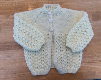 Hand Knit Baby Sweater with Duck Buttons (unisex, 3-6 months)