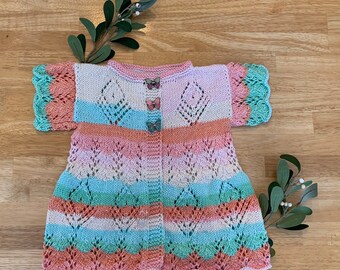 Hand Knit Baby Sweater with Butterfly Buttons (Baby Girl 6-9 months)