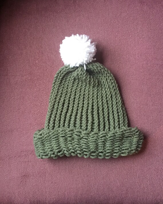 Hand Knit Ladies Ski Bonnet with Pom Pom, Earthy Neutral Green, Snow Bunny Hat Snow Bunny Pom Hat | Mint – Pigment main image 2
