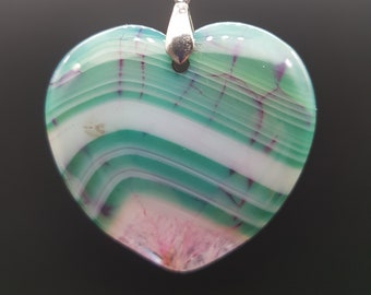 Pendentif Agate Heart, Green White Pink Heart Dragon veines Pendentif Agate, perles Agate, collier Agate, Gemstone, cadeau pour elle, idées cadeaux