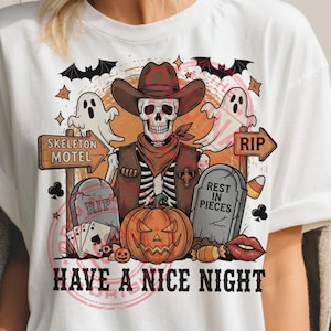 Spooky Cowboy Collage Sublimation, Western Skeleton png, Halloween Pumpkin Ghost Clipart, Trendy Vintage Motel png