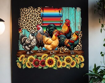 Chicken Sunflower PNG: Farm Animal Sublimation Design (Digital Download)