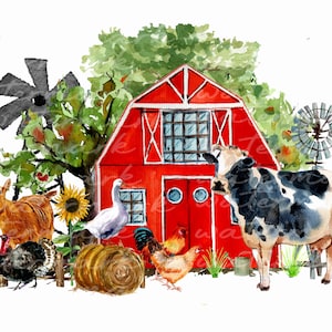 Farm Animals PNG: Watercolor Clipart, Farmer Design (Digital Download)