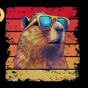 Funny Capybara Vaporwave PNG: Retro Rodent Art (Digital Download)