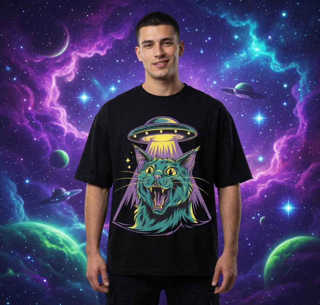 Alien Cat Abduction PNG: Retro Sci-fi UFO Design - Etsy