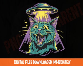 Alien Cat png UFO Cat png Cat Abduction Funny Space Kitten Sci Fi Digital Download