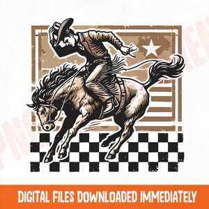 Rodeo Cowboy kariert , Western png , trendige Western Designs, lustige Cowboy Kunst , rustikales Rodeo png