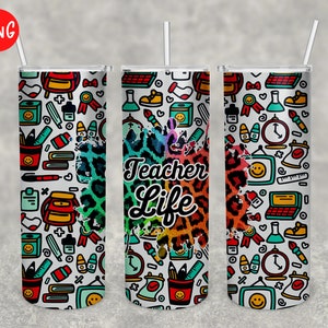 20 oz Teacher Life Sublimation Designs, Teacher Skinny Tumbler 20oz png - perfect for teachers Gift
