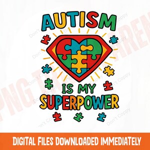 自閉症のスーパーパワー png、自閉症啓発 png、昇華デザイン、神経多様性 png、スーパーヒーロー自閉症、パズルピースのハート