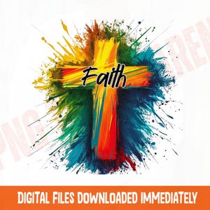 Rainbow Cross PNG: Abstract Christian Art, Sublimation Design (Digital Download)