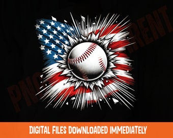 Patriotic Baseball PNG: American Flag 4th of July Design (Digital Download)
