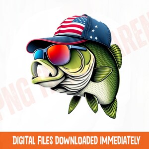 Patriotic Bass Fishing PNG: American Flag Fish Sublimation (Digital Download)