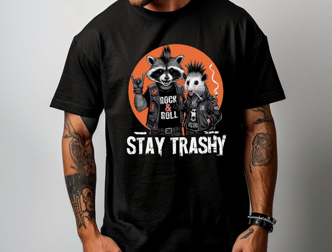Stay Trashy Png, Punk Rock Raccoon and Opossum Art, Quirky Animal Png ...