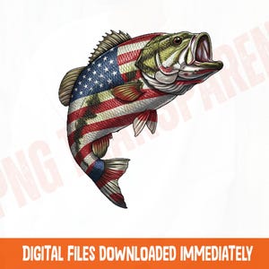 American Flag Bass Fishing PNG: Patriotic Angler Sublimation