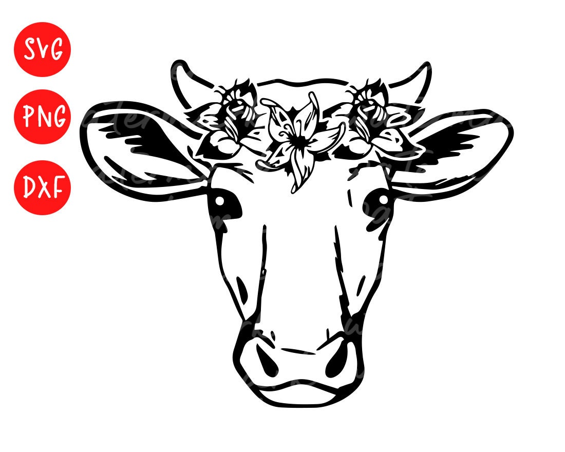 Download Cow with Flower Crown Svg Cow Svg file Animal Face Floral ...