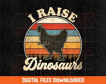 Chicken Dinosaur PNG Retro Sunset Graphic (Digital Download)