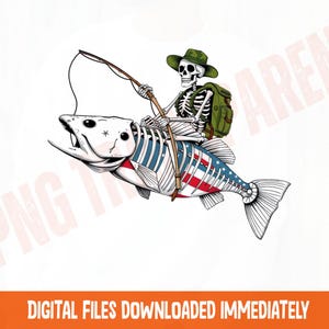 Skeleton Fishing PNG: Patriotic Skull Fish Sublimation (Digital Download)