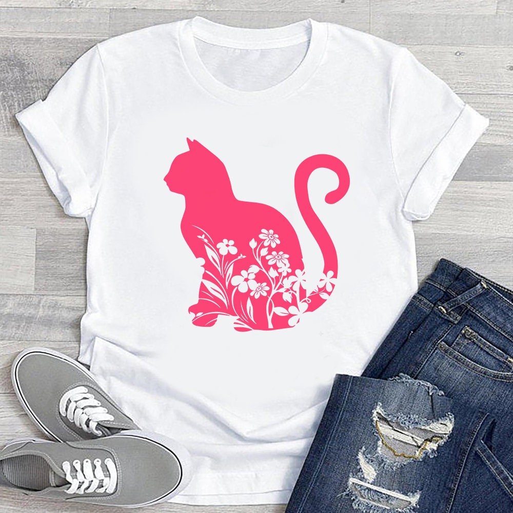 Floral Cat SVG Cat SVG Files for Silhouette Cameo Cat With | Etsy