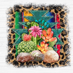 Leopard Serape Cactus PNG: Western Boho Sublimation (Digital Download)