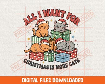 Weihnachtskatze (PNG) | Geschenk für Katzenmütter | Festliches Katzenmotiv (Digitale Datei)