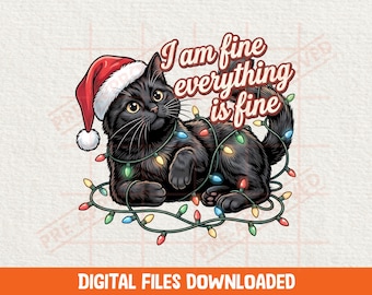 Schwarze Katzen-Weihnachtsbeleuchtung PNG (Digitale Datei)
