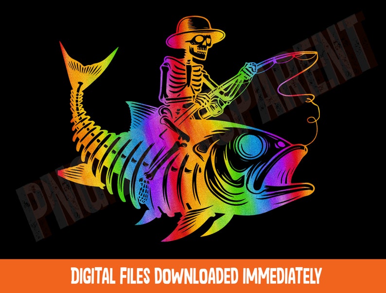 Funny Fisherman Skeleton Riding Fish SVG PNG (digital Download) - Etsy