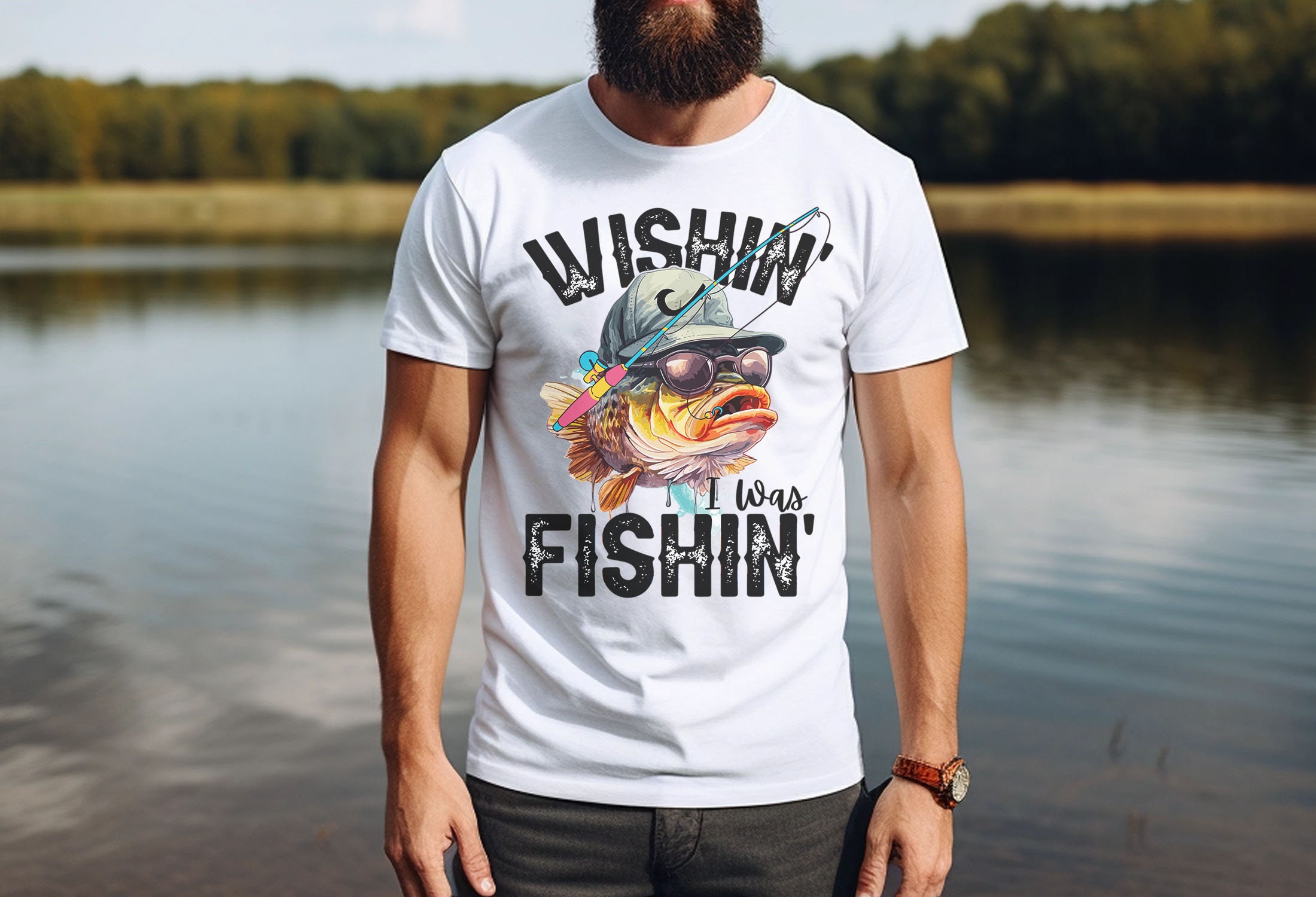 Funny Fishing Png, Wishin' I Was Fishin' PNG, Bass Sublimation PNG