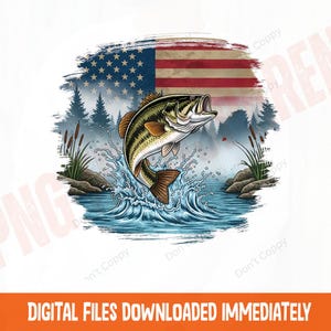 Patriotic Bass Fishing PNG: American Flag Camo Design (Digital Download