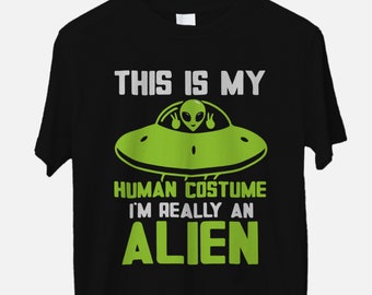 Funny Alien Costume Design: Human in UFO Shirt (Digital Download)