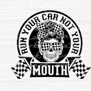 口ではなく車を走らせろ SVG: レース用のメッシーバン、チェッカーフラッグ (デジタルファイル)