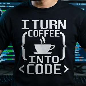 Convierto café en código SVG, programador informático divertido codificando SVG