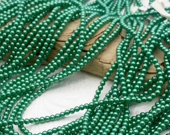 Round 3mm Beads, Emerald Green: Vintage Made in Japan, Lot of 12 Strands (6000 pcs)