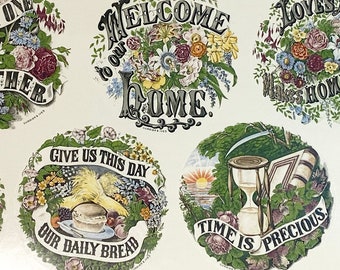 Vintage Ceramic Decals: 4" Round Proverbs "Currier & Ives", Water-Mount, Kiln Fire (Lot of 12)