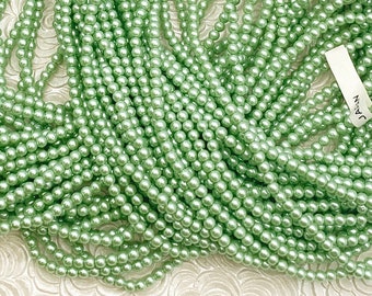 Round 3mm Beads, Light Green: Vintage Made in Japan, Lot of 12 Strands (6000 pcs)