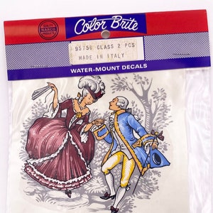 Vintage Glass Decals: &quot;French Colonials Couple&quot; 4-1/2&quot; Diameter (Lot of 8)