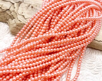 Round 3mm Beads, Coral Peach: Vintage Made in Japan, Lot of 12 Strands (6000 pcs)