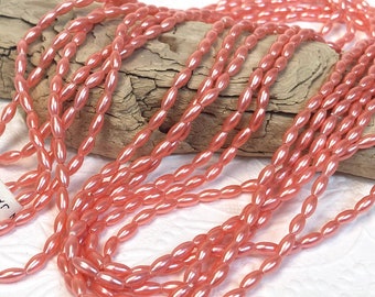 Coral / Peach Colored Oval Seed Beads, 6x3 mm: Vintage Made in Japan