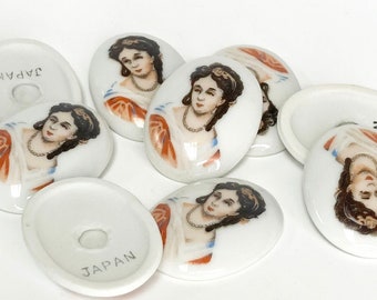 Ceramic Cameo Cabochon with Victorian Lady: Vintage Inserts (Lot of 12)