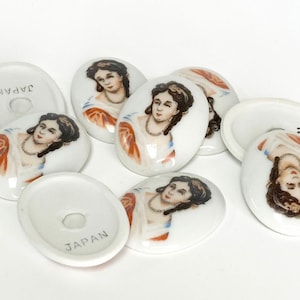 Ceramic Cameo Cabochon with Victorian Lady: Vintage Inserts Lot of 12 image 1