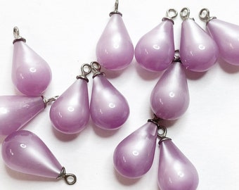 Lilac Purple Moonstone Drops: Vintage Jewelry Supplies, Dangling Pendants (Lot of 12)