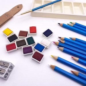 Watercolor Drawing Art Set by ROYAL & LANGNICKEL: Includes 12 Half Pans, 12 Watercolor Pencils, + More! image 1