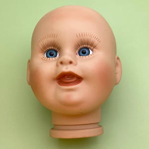 Happy Blue-Eyed Baby Doll Head: Vintage Hand-Painted Resin, mid-90s, Artist &quot;Hazel Tertsakian&quot;