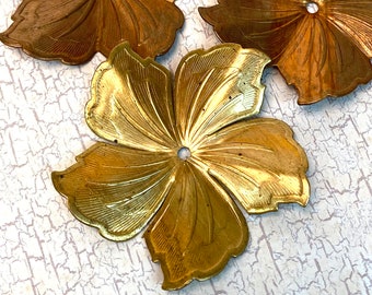 Large Hibiscus Flower Stamped Copper Vintage: Embossed Pressed Metal Assemblage Pieces, Lot of 10